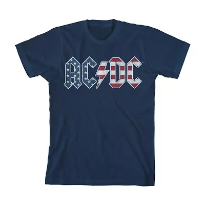Little & Big Kid Boys Crew Neck Short Sleeve Flag Loose Fit AC/DC Graphic T-Shirt