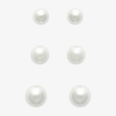 Mixit Womens White Glass Simulated Pearl Hypoallergenic 3 Pair Earring Set
