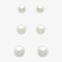 Mixit Womens White Glass Simulated Pearl Hypoallergenic 3 Pair Earring Set