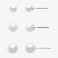 Mixit Womens White Glass Simulated Pearl Hypoallergenic 3 Pair Earring Set