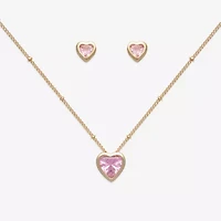Mixit Womens Pink Cubic Zirconia Heart Hypoallergenic 3-pc. Jewelry Set