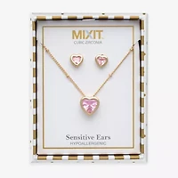 Mixit Womens Pink Cubic Zirconia Heart Hypoallergenic 3-pc. Jewelry Set