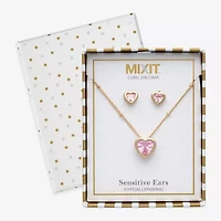 Mixit Womens Pink Cubic Zirconia Heart Hypoallergenic 3-pc. Jewelry Set
