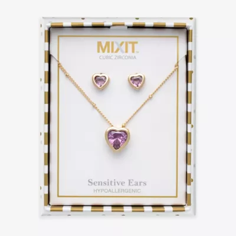 Mixit Womens Cubic Zirconia Heart Hypoallergenic 3-pc. Jewelry Set