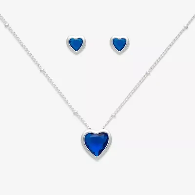 Mixit Womens Blue Cubic Zirconia Heart Hypoallergenic 3-pc. Jewelry Set