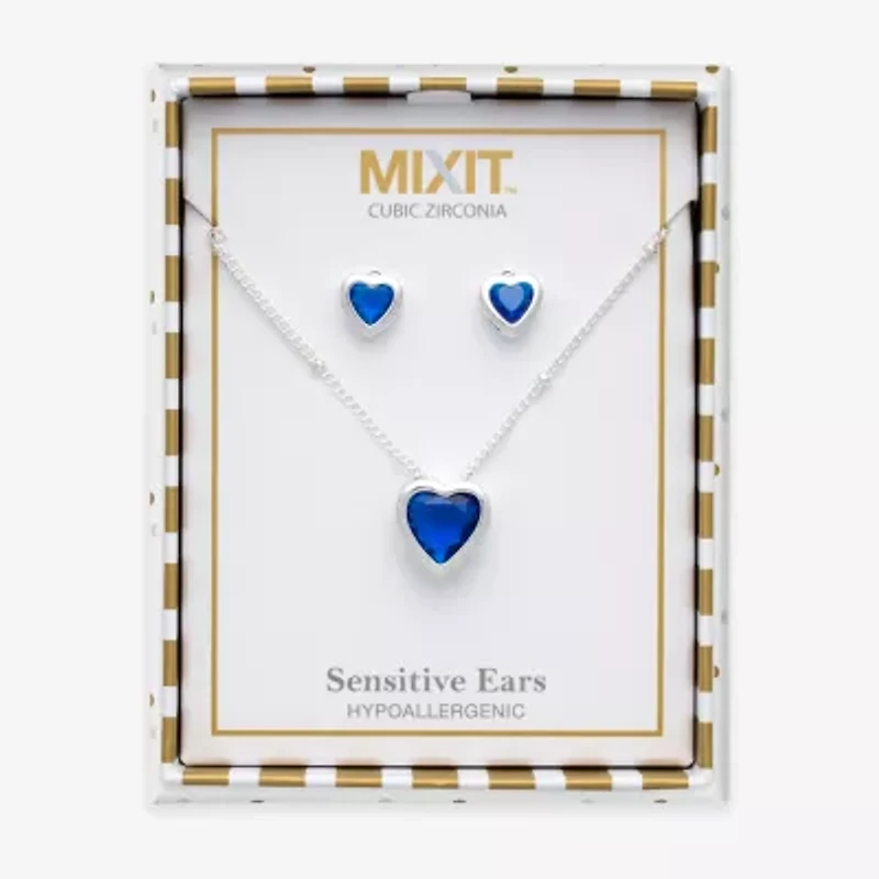 Mixit Womens Blue Cubic Zirconia Heart Hypoallergenic 3-pc. Jewelry Set