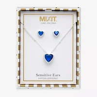 Mixit Womens Blue Cubic Zirconia Heart Hypoallergenic 3-pc. Jewelry Set