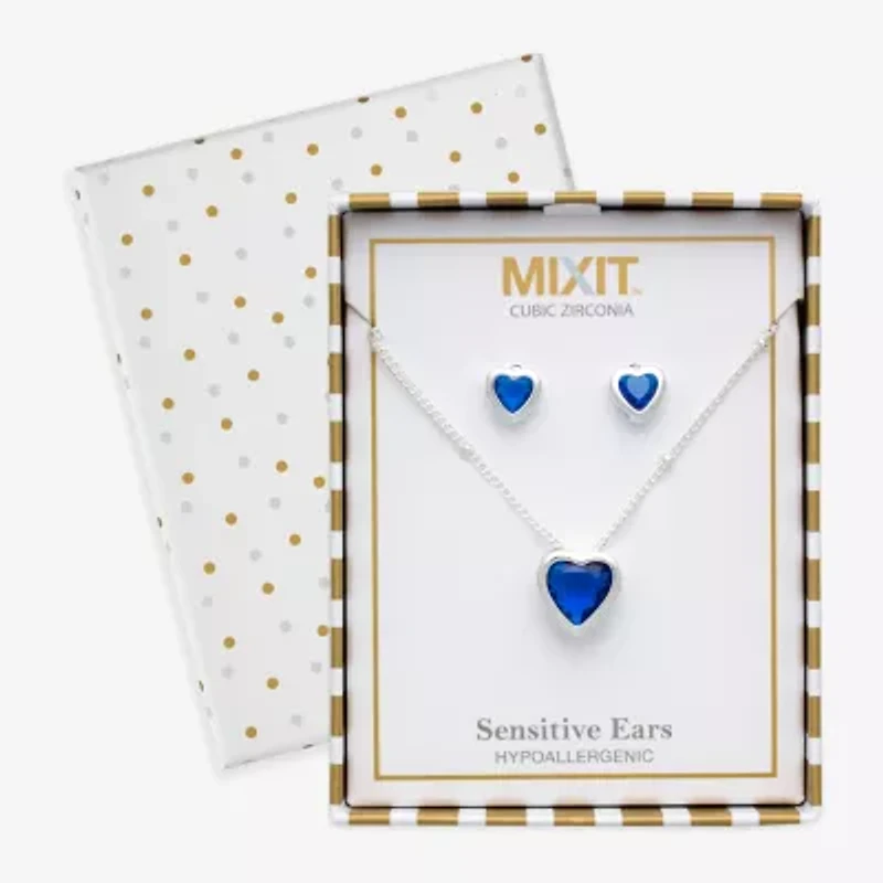 Mixit Womens Blue Cubic Zirconia Heart Hypoallergenic 3-pc. Jewelry Set