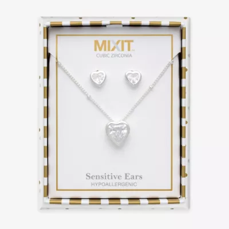 Mixit Womens Cubic Zirconia Heart Hypoallergenic 3-pc. Jewelry Set