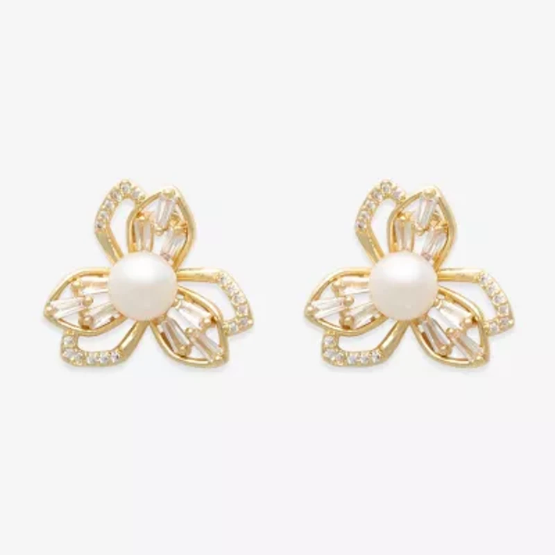 Mixit White Simulated Pearl 5mm Flower Stud Earrings