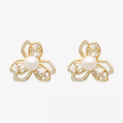Mixit White Simulated Pearl 5mm Flower Stud Earrings