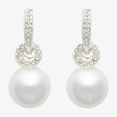 Mixit Womens White Simulated Pearl Round Drop Earrings