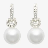 Mixit Womens White Simulated Pearl Round Drop Earrings