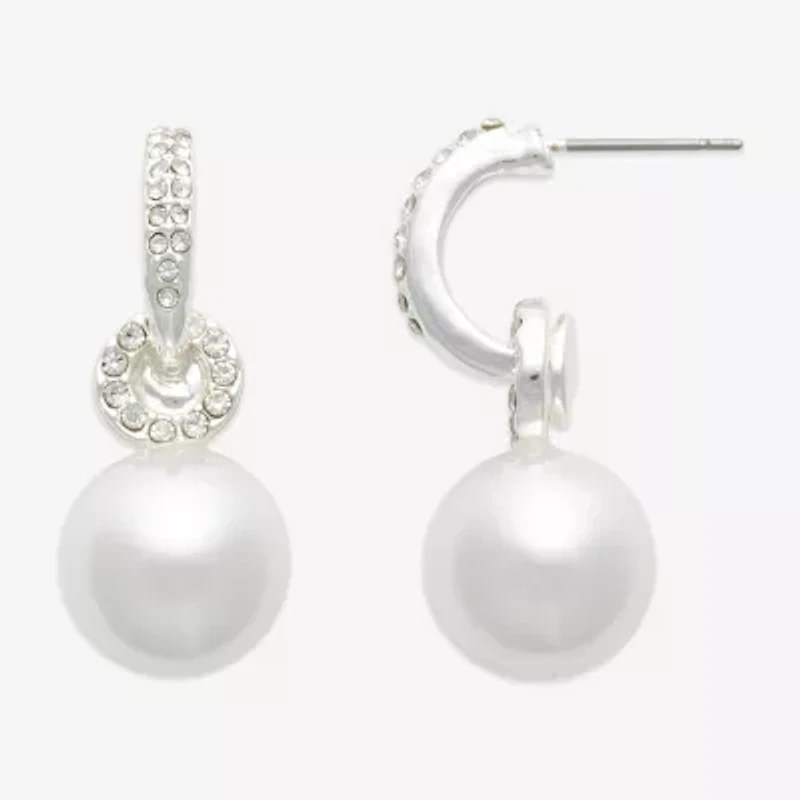 Mixit Womens White Simulated Pearl Round Drop Earrings