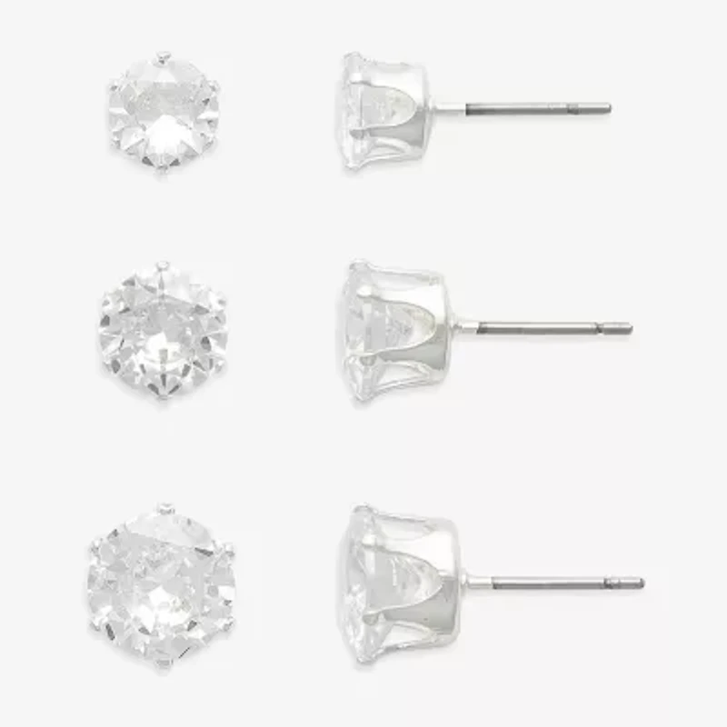 Mixit Womens Cubic Zirconia Hypoallergenic 3 Pair Earring Set
