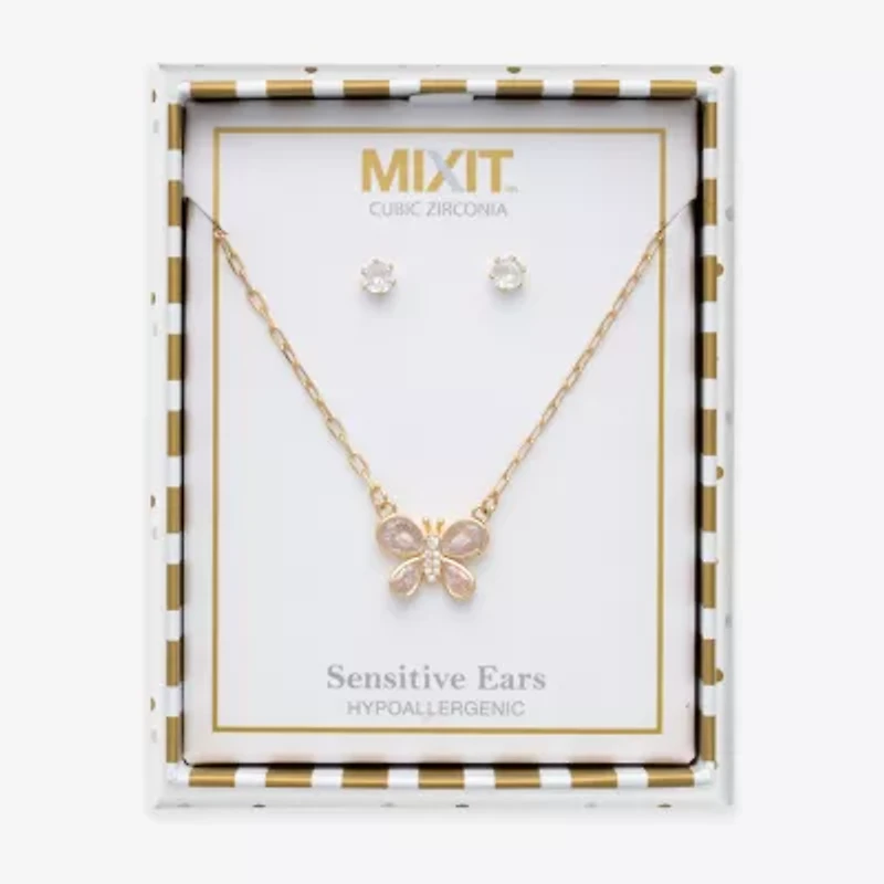Mixit Womens Cubic Zirconia Butterfly Hypoallergenic 3-pc. Jewelry Set