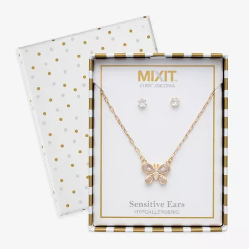 Mixit Womens Cubic Zirconia Butterfly Hypoallergenic 3-pc. Jewelry Set