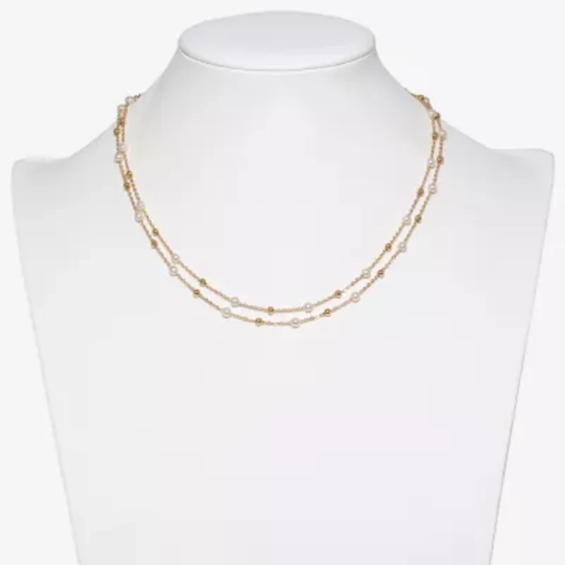 Mixit Womens White Simulated Pearl Stainless Steel Round 2-pc. Jewelry Set