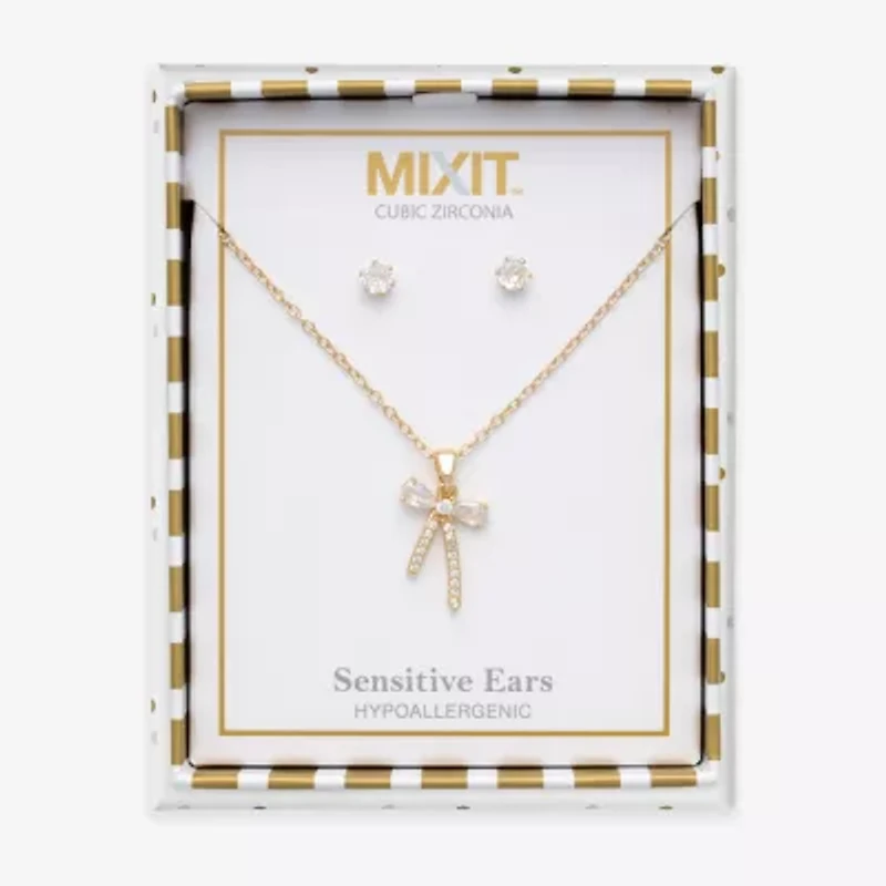 Mixit Womens Cubic Zirconia Bow Hypoallergenic -pc. Jewelry Set