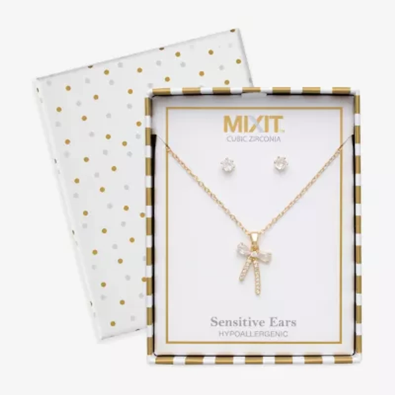 Mixit Womens Cubic Zirconia Bow Hypoallergenic -pc. Jewelry Set