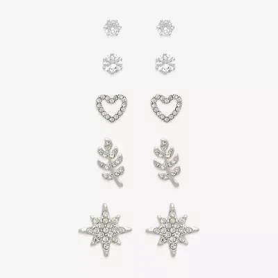 Mixit Womens Cubic Zirconia Heart Hypoallergenic 5 Pair Earring Set
