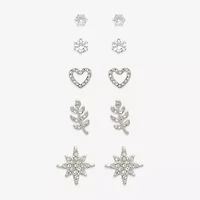 Mixit Womens Cubic Zirconia Heart Hypoallergenic 5 Pair Earring Set