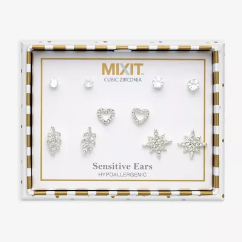 Mixit Womens Cubic Zirconia Heart Hypoallergenic 5 Pair Earring Set