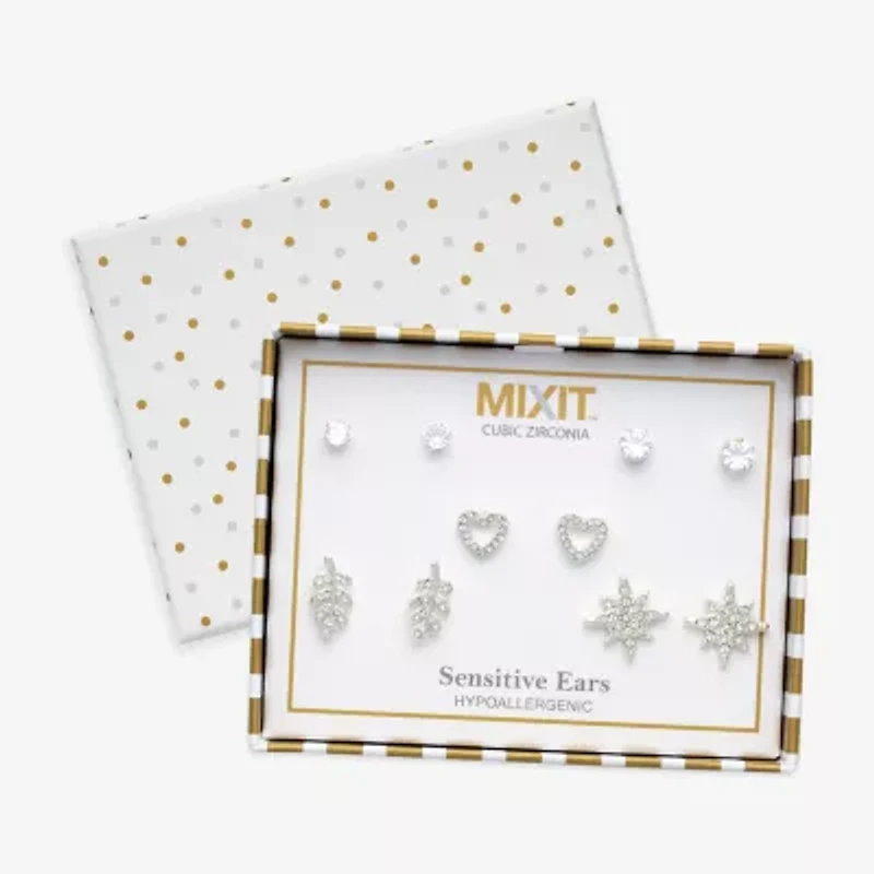Mixit Womens Cubic Zirconia Heart Hypoallergenic 5 Pair Earring Set