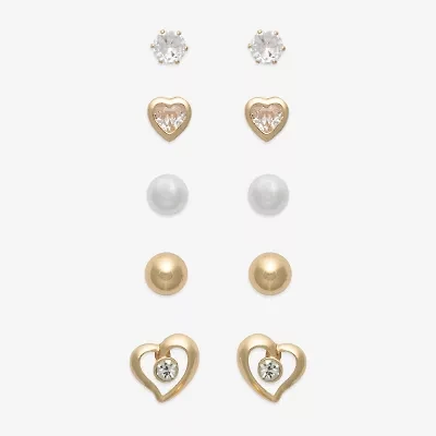 Mixit Womens Cubic Zirconia Heart Hypoallergenic 5 Pair Earring Set