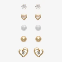 Mixit Womens Cubic Zirconia Heart Hypoallergenic 5 Pair Earring Set