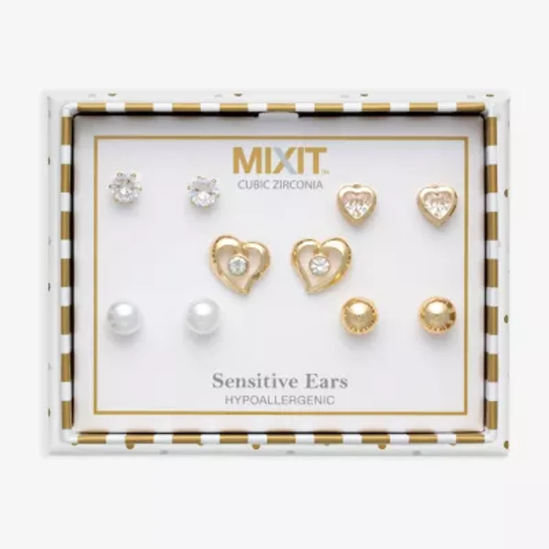 Mixit Womens Cubic Zirconia Heart Hypoallergenic 5 Pair Earring Set