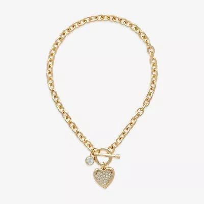 Bold Elements Gold Tone Womens Glass Heart 16 Inch Pendant Necklace