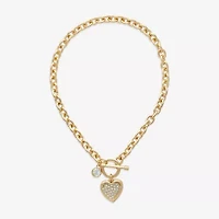Bold Elements Gold Tone Womens Glass Heart 16 Inch Pendant Necklace