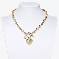 Bold Elements Gold Tone Womens Glass Heart 16 Inch Pendant Necklace