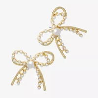 Bold Elements Gold Tone Womens Simulated Pearl Bow Drop Earrings