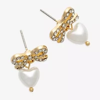 Mixit Womens Glass Simulated Pearl Bow Heart Drop Earrings