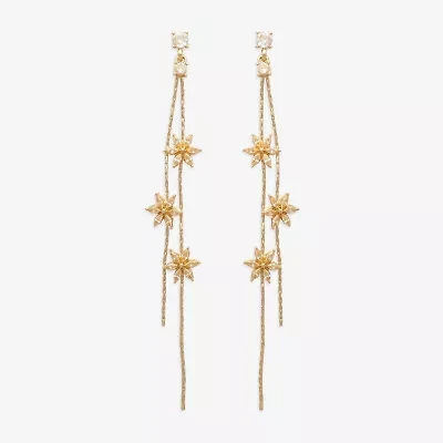 Mixit Gold Tone Linear Womens Cubic Zirconia Flower Drop Earrings