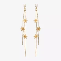Mixit Gold Tone Linear Womens Cubic Zirconia Flower Drop Earrings