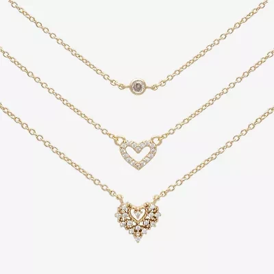 Mixit Womens Cubic Zirconia Stainless Steel Hypoallergenic 3-pc. Necklace Set