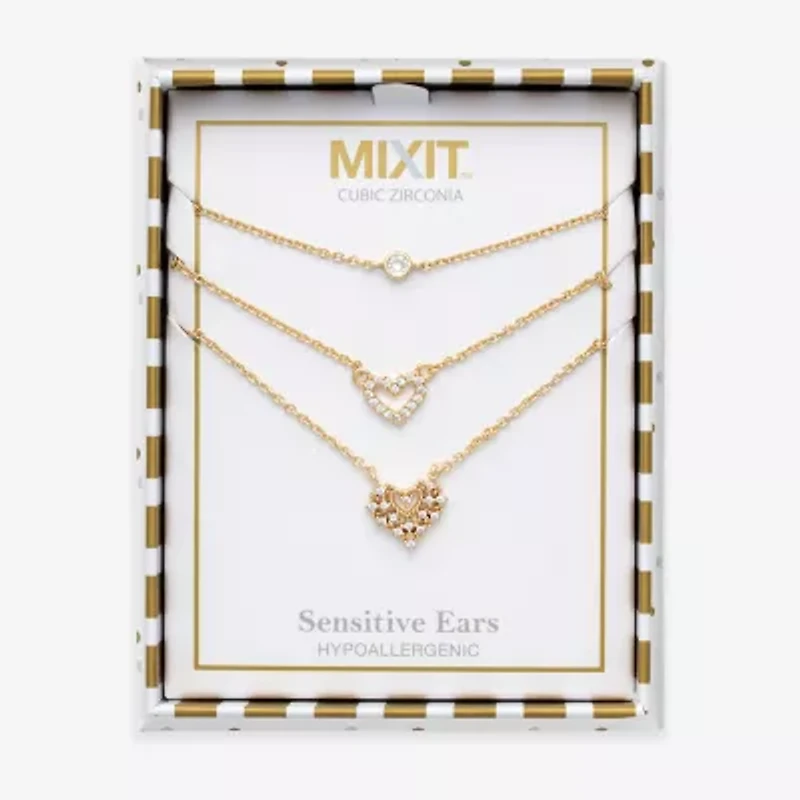 Mixit Womens Cubic Zirconia Stainless Steel Hypoallergenic 3-pc. Necklace Set