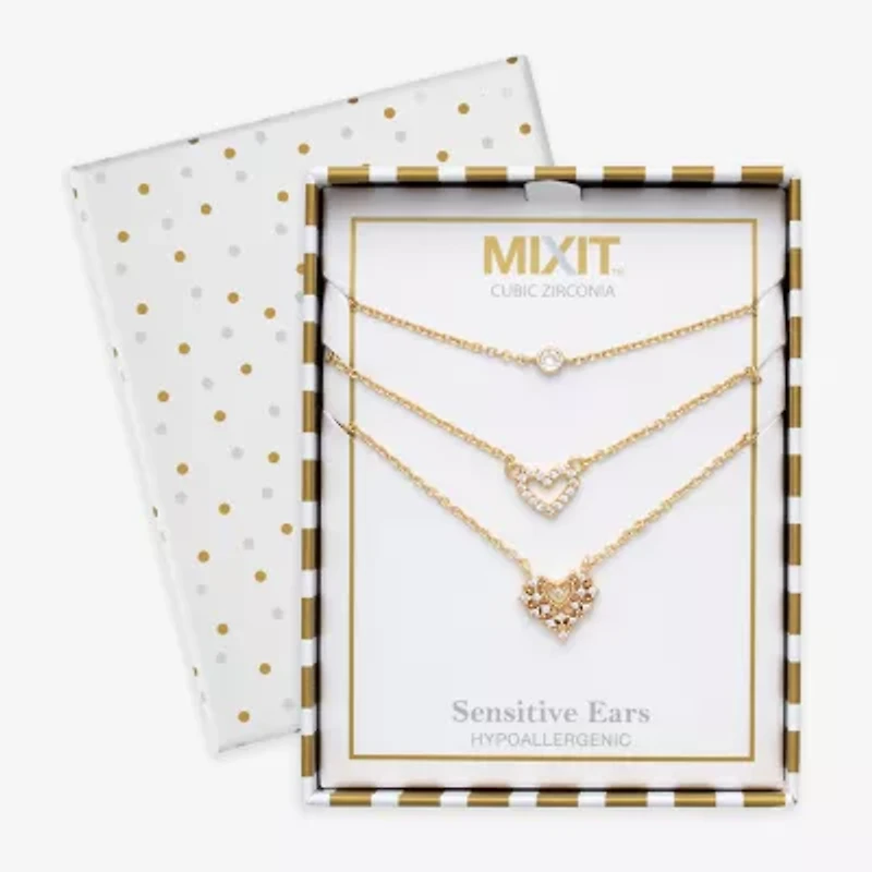 Mixit Womens Cubic Zirconia Stainless Steel Hypoallergenic 3-pc. Necklace Set