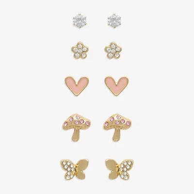 Mixit Mushroom Womens Glass Butterfly Flower Hypoallergenic 5 Pair Earring Set