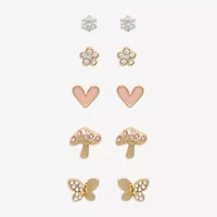 Mixit Mushroom Womens Glass Butterfly Flower Hypoallergenic 5 Pair Earring Set