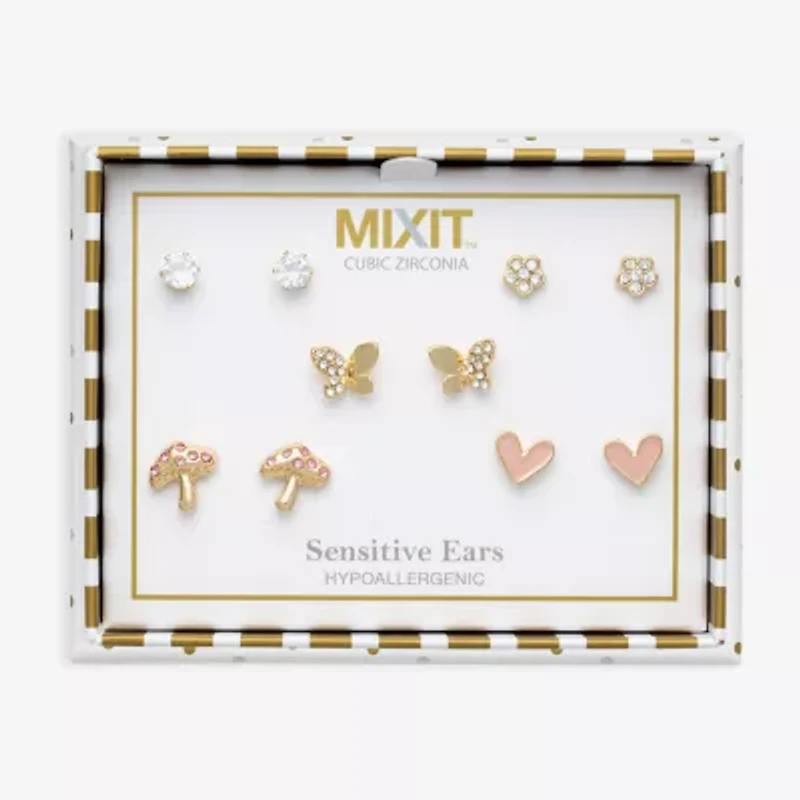Mixit Mushroom Womens Glass Butterfly Flower Hypoallergenic 5 Pair Earring Set