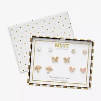 Mixit Mushroom Womens Glass Butterfly Flower Hypoallergenic 5 Pair Earring Set