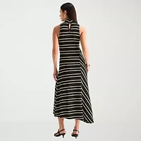 Worthington Womens Tall Sleeveless Striped Midi Fit + Flare Dress