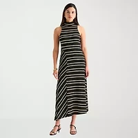 Worthington Womens Tall Sleeveless Striped Midi Fit + Flare Dress