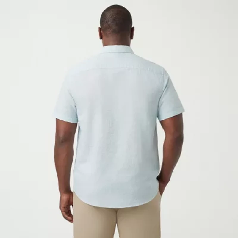 IZOD Dockside Chambray Mens Short Sleeve Classic Fit Big and Tall Button-Down Shirt