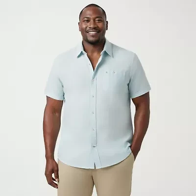 IZOD Dockside Chambray Mens Short Sleeve Classic Fit Big and Tall Button-Down Shirt