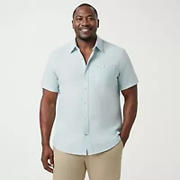 IZOD Dockside Chambray Mens Short Sleeve Classic Fit Big and Tall Button-Down Shirt